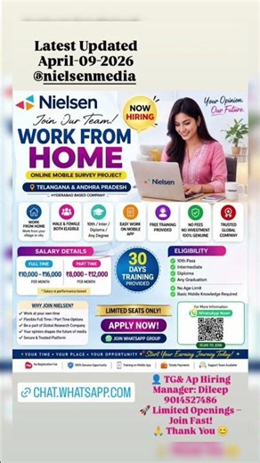 👤 Hiring Manager: Dileep Bhutham🚀 Limited Openings – Join Fast!🙏 Thank You 😊