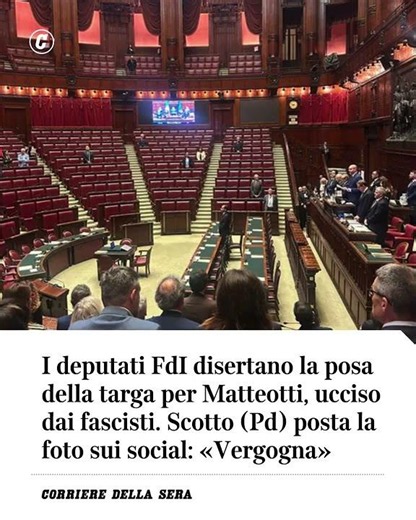 I deputati FdI disertano la posa della targa per Matteotti, ucciso dai fascisti