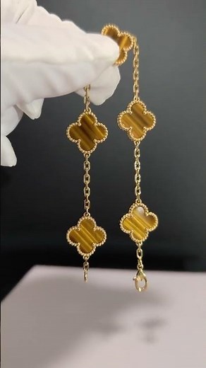 Custom Made Van Cleef Arpels Vintage Alhambra Bracelet 18K Yellow Gold Tiger Eye Stone