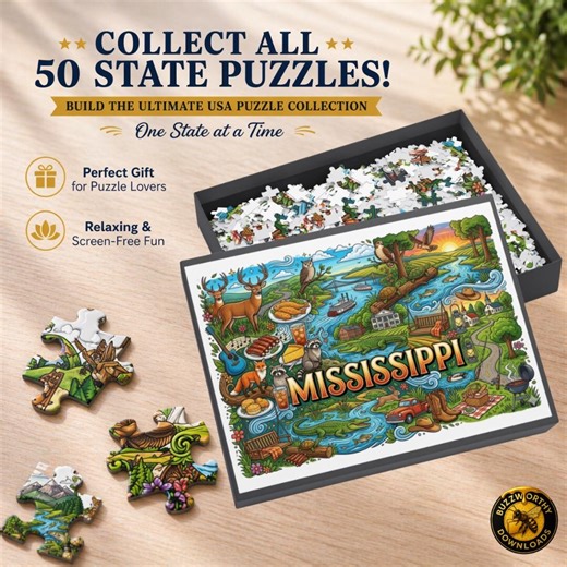 Mississippi State Icons Puzzle, Scenic Illustration Jigsaw Puzzle, 50 States Collection, USA Travel Gift, Adult Puzzle, Family Activity - Etsy