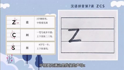 汉语拼音标准写法：声母z的写法