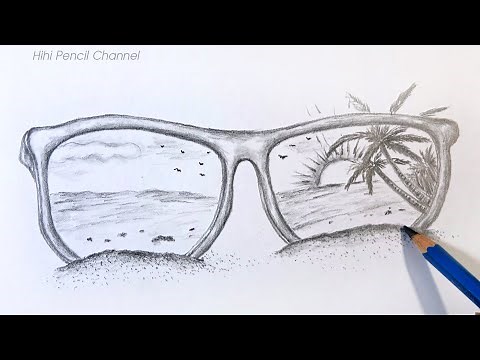 How to Draw a Beach Sunglass Scenery step by step | pencil drawing