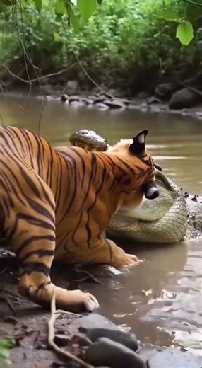 This Crocodile Almost Pulled a Tiger Under 🐊🐯