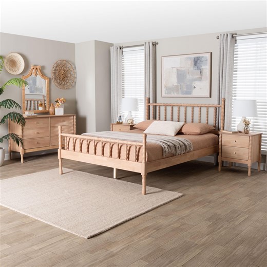 George Oliver Baxton Studio Laurent Bamboo-Style 5-Piece Bedroom Set - Spindle Platform Bed With Matching Dresser, Chest, And Two Nightstands, Cottage Farmhouse Style, Queen | Wayfair