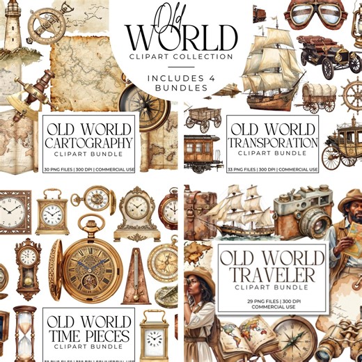 Old World Explorer Mega Clipart Collection | Maps, Timepieces, Traveler Items, Transport PNG Bundle, Vintage Antique Scrapbook Ephemera - Etsy