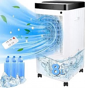 Portable Air Conditioners with 8L Water Tank, 2024 New Quiet Swamp Cooler 3 Adjustable Speeds, 70° Oscillation, 6 Ice Packs, Remote Control, Efficient Air Cooling for Rooms, Bedrooms, Office
