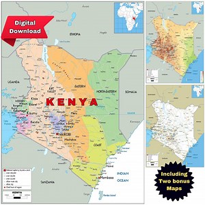 Kenya Map Set: Political, Physical & Road Network - Etsy