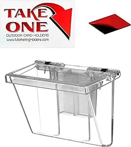 Marketing Holders 2 Pack Business Card Box with Lid for 3.5" x 2" Cards Clear Plastic Vehicle Caddy with Take One Sticker and Adhesive for Real Estate Agents Contractors and Plumbers