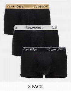 Calvin Klein 3-pack micro stretch low rise trunks with contrast waistband in black | ASOS