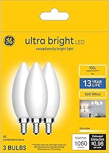 GE Ultra Bright LED Light Bulbs, 100W, Soft White Candle Lights, Frosted Decorative B12 Light Bulbs (2 Pack) - Amazon.com