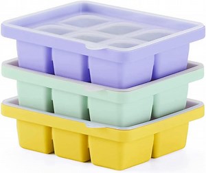 3 Pieces Ice Cube Mold, Silicone Ice Cube Tray XL With Lid, Stackable And Dishwasher Safe Ice Cube Molds, For Beer,Wine And Baby Snack Included (3 Color, Set Of 3(18 Ice Cubes))