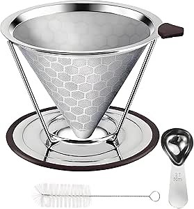 Pour Over Coffee Dripper 1-4 Cup 800 Mesh Inner Mesh Reusable Pour Over Filter Stainless Steel Coffee Strainer for Travel Coffee Dripper Easy to Clean Paperless Pour Over Coffee Maker