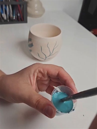 Foliage Decoration with Slip on Bisque-Fired Clay