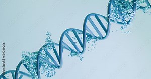 3d animation of human genome changes. The particles come from a dna molecule. Abstract stylized video for medical research, genetic engineering, biology, cosmetic brand. Stock Video