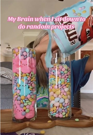 I love making glass jars of themed candy for easy home decor. #easterdecoration #easydiy #diy #candy #refill