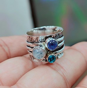 Moonstone Sterling Silver Spinner Ring: Tanzanite & Blue Topaz, Handmade - Etsy