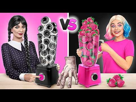 Wednesday vs Enid | Black vs Pink Food Challenge by Multi DO