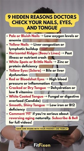 👆 9 Reasons Doctors Check Your Nails, Eyes & Tongue After 50! #FitFixen #Shorts