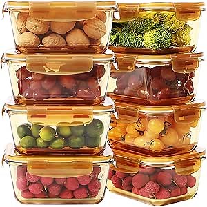 DAS TRUST Amber Glass Meal Prep Containers Microwave Safe Meal Prep Bowls Glass Food Prep Containers with Lid for Adult Meal Prep Bento Boxes