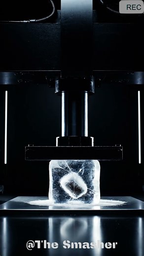 Hydraulic press destroying iPhone frozen in ice cube #destruction