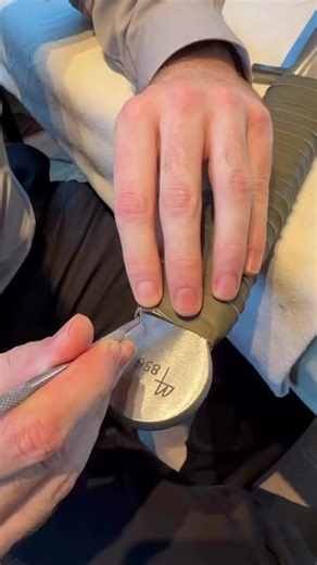 Leather handles are delicate work, especially green! Link to the website in our bio. Www.Vikingwoodsplitter.com . . . #leather #handles #sword #viral #typ