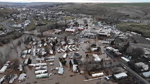 91K views · 1K reactions | Incredible drone video shows the deevastating flooding in the town of Pendleton, Oregon. Courtesy: City of Pendleton/Wayne Green | KEPR Action News | Facebook