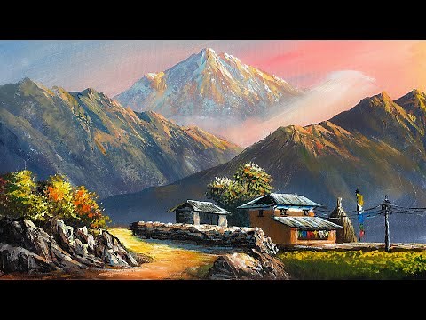 VILLAGE PAINTING | Acrylic Landscape Painting in Time-lapse | Old Village Houses | Nepali Painting