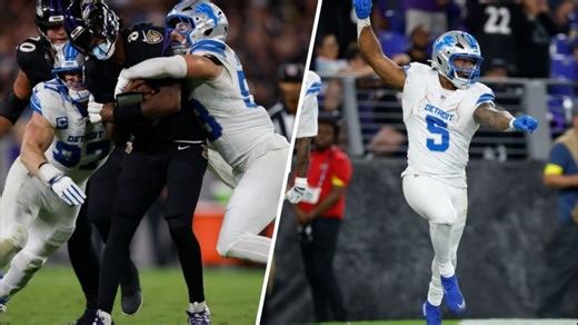 Lions beat Ravens 38-30 with 7 sacks, Montgomery's 2 TDs