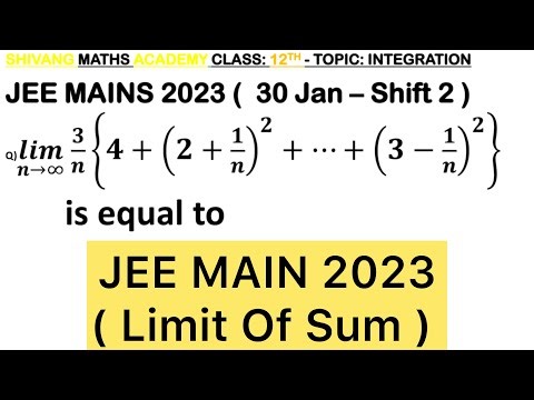 Q)lim(𝑛→∞) 3/𝑛 {4+(2+1/𝑛)^2+(2+2/𝑛)^2+…+(3−1/𝑛)^2 } is equal to #jee #maths #jee2025 #jeeadvanced