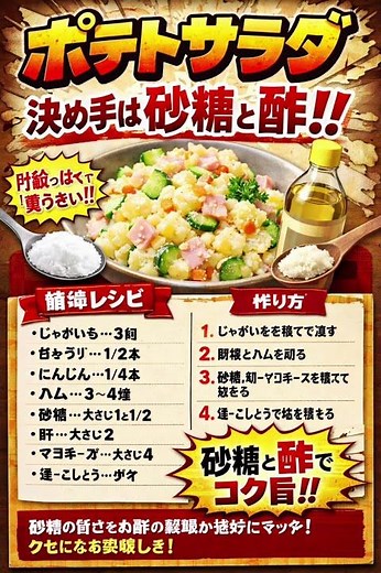 癖になるポテトサラダ🥰え、砂糖入れるの!? 一口でハマる禁断の甘酸っぱいポテサラ🥗