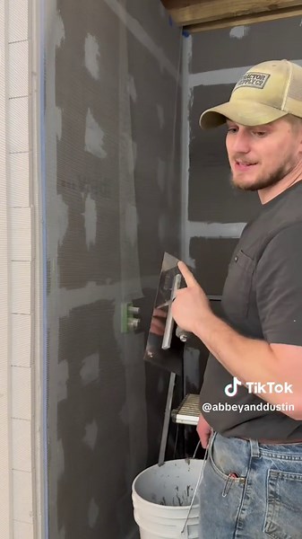 He’s gonna be a voiceover champ in no time 🤭 #microcement #shower #bathroom #diy #homeprojects