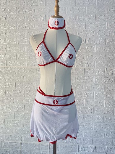 Sexy Nurse Cosplay Lingerie Set ⛑️ Bra , Thong , Skirt , Hat 👙 Price : 1200 🤍 Free Size