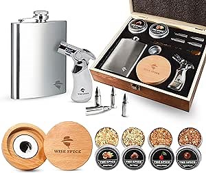 Cocktail Smoker Kit with Torch – Smoking Set for Cocktails, 4 Wood Chips Flavors, and 4 Drink Chillers – Old Fashioned Bourbon Smoke Infuser – Gift for Men or Whiskey Lover (No Butane)