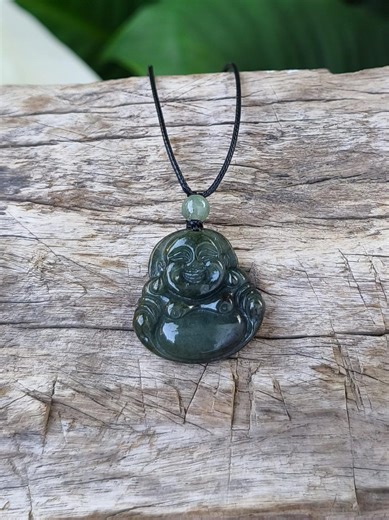 Hand Carved Dark Green Stone Pendant, Laughing Buddha Necklace, Hand-knotted Cord Jewelry, Symbol of Happiness Gift, Artisan Crafted Charm - Etsy