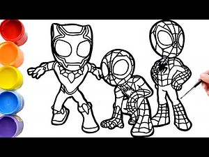 🔴🔴 COLORING Marvel's Spidey and His Amazing Friends, Black Panther - Spin - Spider-man