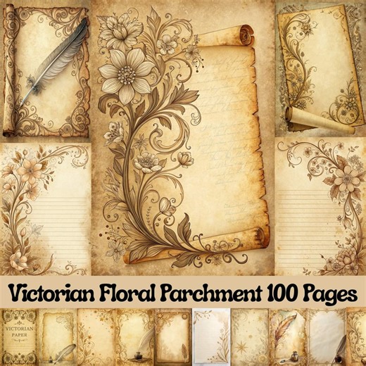 Parchment Digital Paper, Old Victorian Texture, Vintage Background, Floral Stationery, Junk Journal, Scrapbook Paper - Etsy