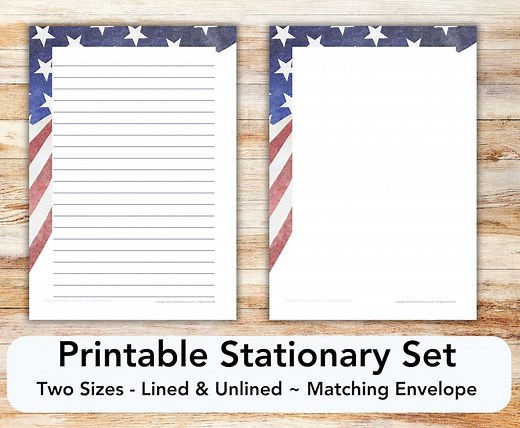 American Flag PRINTABLE Stationery Writing Paper Stationary Letter Writing Paper USA Patriotic Flag Americana Old Glory - Etsy