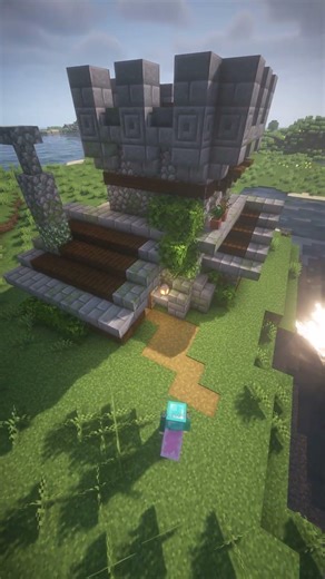 Tutorial : The House with the Moss-Covered Tower. #minecraft #minecraftbuilding #minecraftbuilds