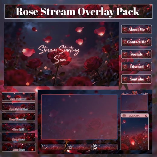 Rose Nocturne — Animated Stream Overlay Pack | Twitch & OBS Overlays, Screens, Panels and Alerts - Etsy