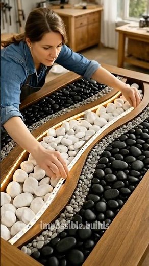 Stone River Epoxy Table with LED Glow 🤯 Modern Dining Table Transformation #shorts #diy