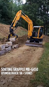 🟡 The smaller MB Crusher sorting grapples are suitable for maintenance and material handling work in confined spaces. Thanks to the 360° rotation of the gripper and its small size, everything is done with extreme precision and total safety. . . . #mbcrusher #sortingrapple #stones #wallcostruction #wall #miniexcavator #hyundai #france #construction #constructionequipment #heavyequipment | MB crusher - MB SpA