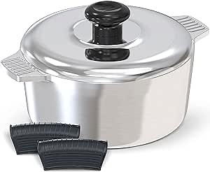 Magnaware Cast Aluminum Dutch Oven with Lid - 3 Quart Lightweight Cookware Pot with Silicone Covers for Easy Handling - Even Heat Distribution & Retention - For Bread Baking, Stew, Simmering & More