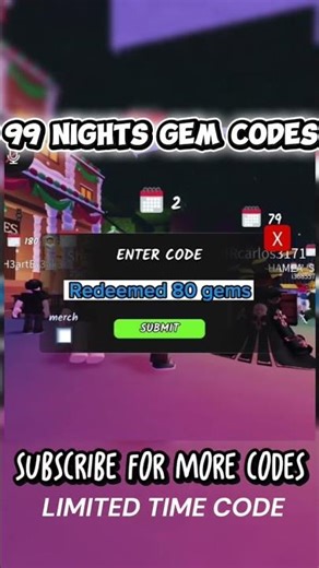 NEW GEMS CODES FOR 99 NIGHTS IN THE FOREST IN 2025