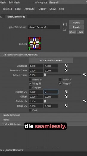 Maya UV Mapping Pro Tip | Repeat UV for Seamless Tile Textures #mayatutorial #modelingtips #shorts