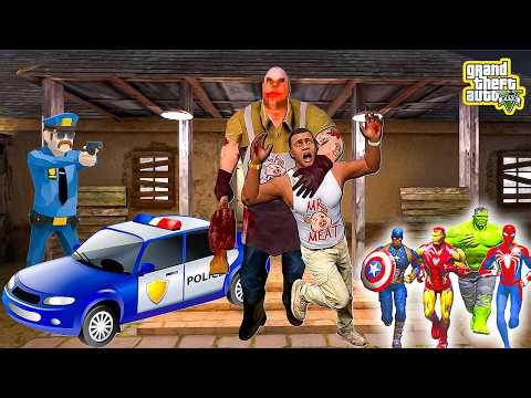 Franklin and Avengers VS Mr Meat (Police Escape) from House GTA 5! SHINCHAN GTA 5 VIDEO