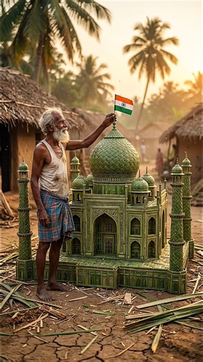 From Leaves to Taj Mahal 🏛️🌿 | Village Artist’s Unreal Creation 😳 #tajmahal #carfting #aivideo