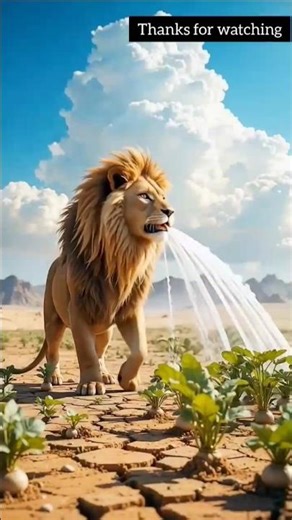 The Giant Lion who saved a Drying Radish plants #save #tree #water #lion