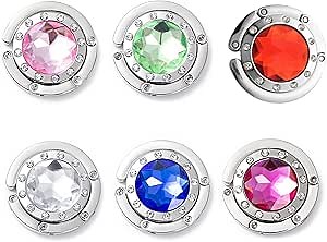 6 PCS Handbag Hooks for Tables,Portable Hook,for Purse Bag Hanger Portable Handbag Folding Hanger Holder Hook for Hanging Crystal Alloy Magic Hooks(6 Colors)
