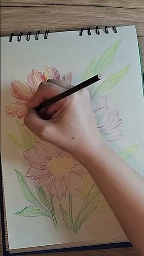 آموزش طراحی با مداد رنگی | کشیدن گل‌های زیبا مرحله به مرحله #art #طراحی #drawing