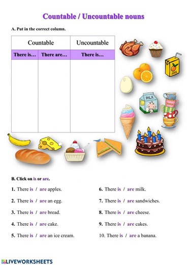 Countable - Uncountable worksheet